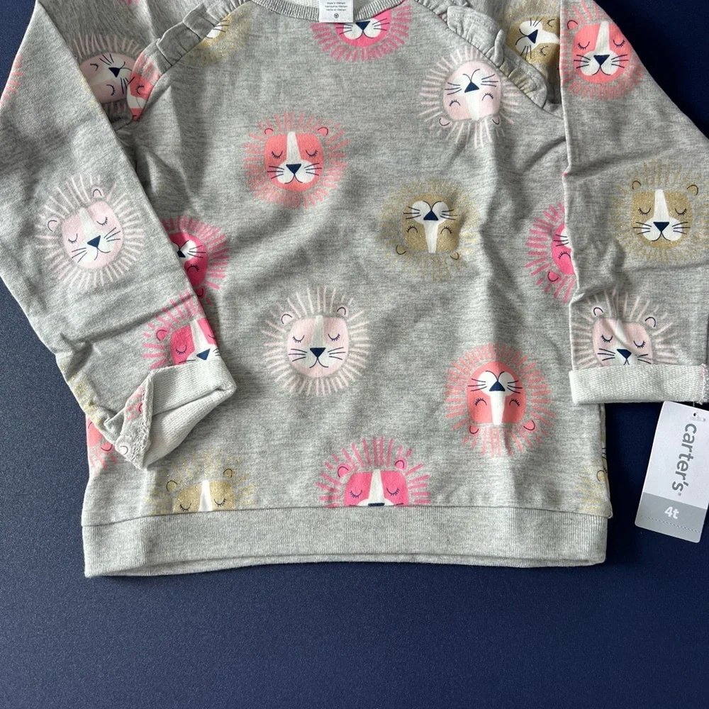 Carter's Toddler Girls 2-Piece Lion‎ Gray Sweatshirt & Jogger Pants Set Size 4T